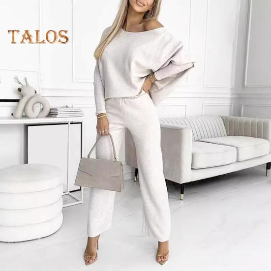 2 Pcs/Set Women Top Pants Set Round Neck Long Sleeves Sweatshirt Elastic Waist Wide Leg Sweatpants Sport Outfit Autumn Casual Tracksuit