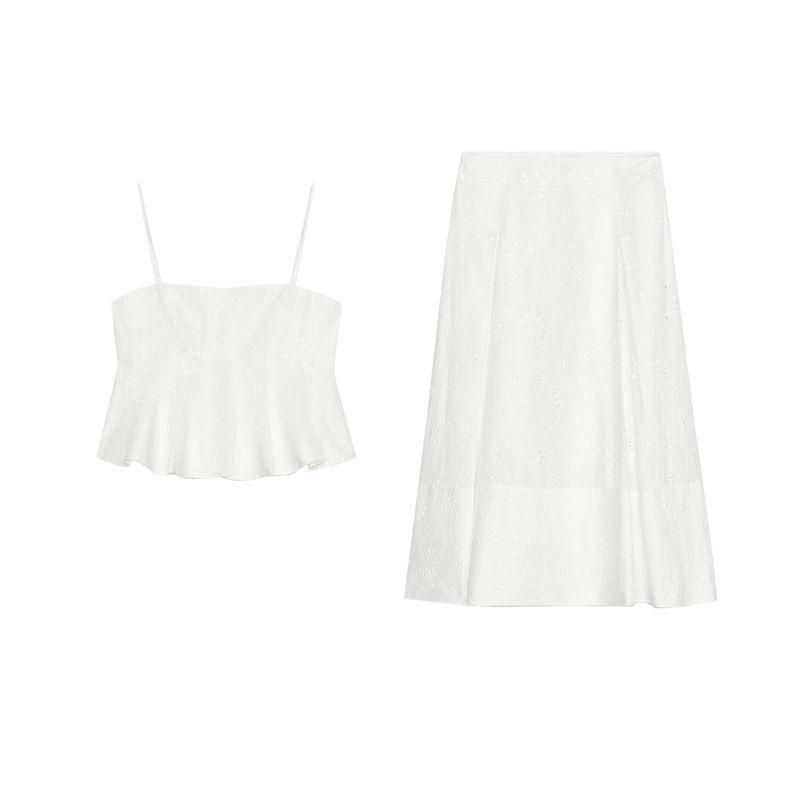 Summer Embroidered Wave-Style Wide Hem Top 4786109 Cotton Mid-Waist Embroidered Poncho Skirt 4786110