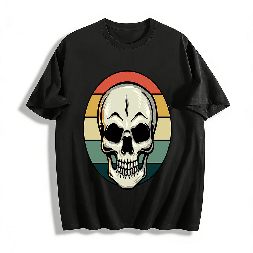 Vintage Skull Print Casual Crew Neck Short Sleeve T-Shirt Pure cotton T-shirt XXS