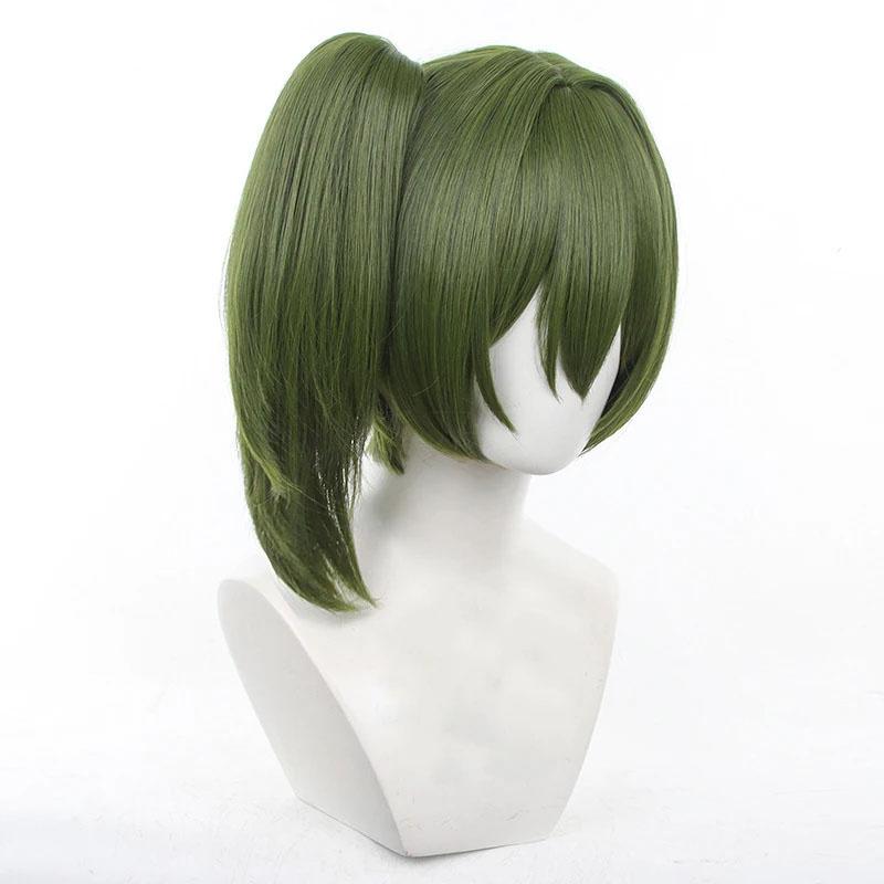Ubel Cosplay Wig Anime Ubel Short Dark Green With Ponytails Cosplay Wig Heat Resistant Synthetic Hair Wigs + Wig Cap
