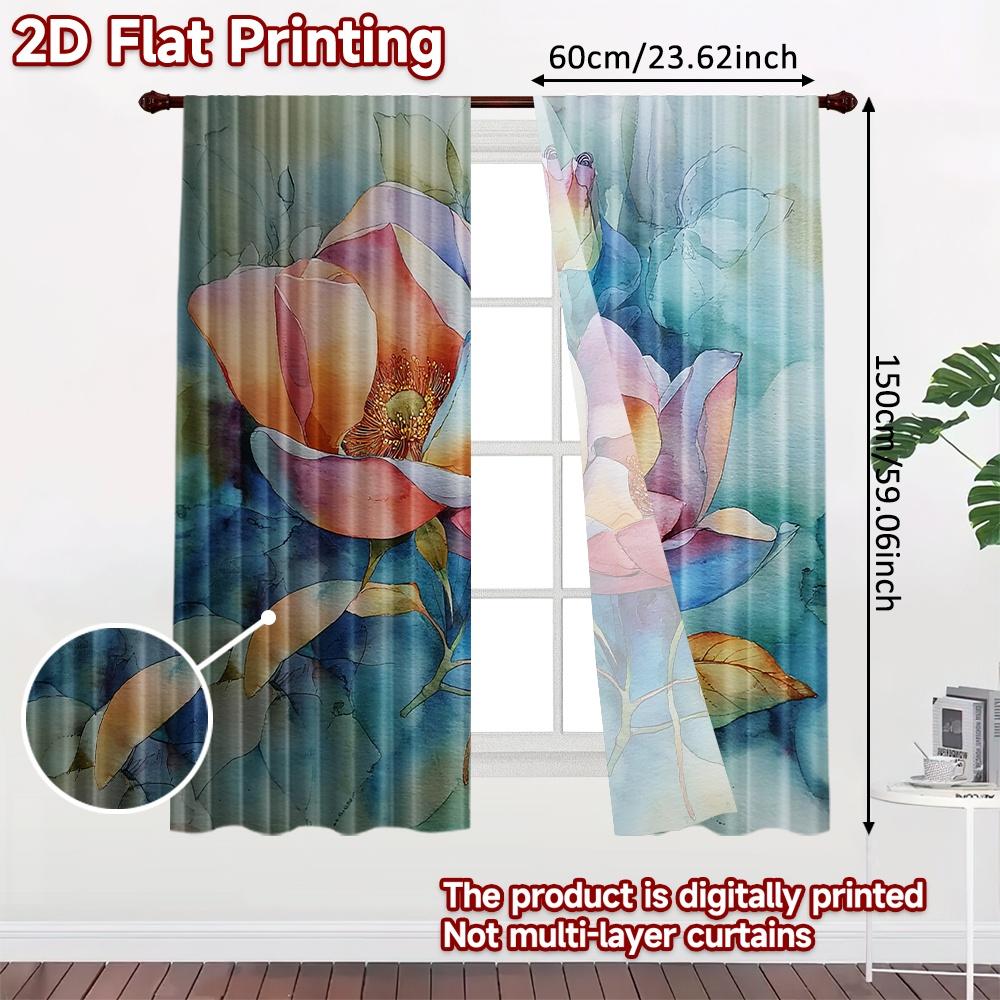 2D FLAT PRINTING 2pcs Curtains (Without Rod) Floral Spring Blossom Design (2) Modern Fashionable Curtainments during the Ramadan