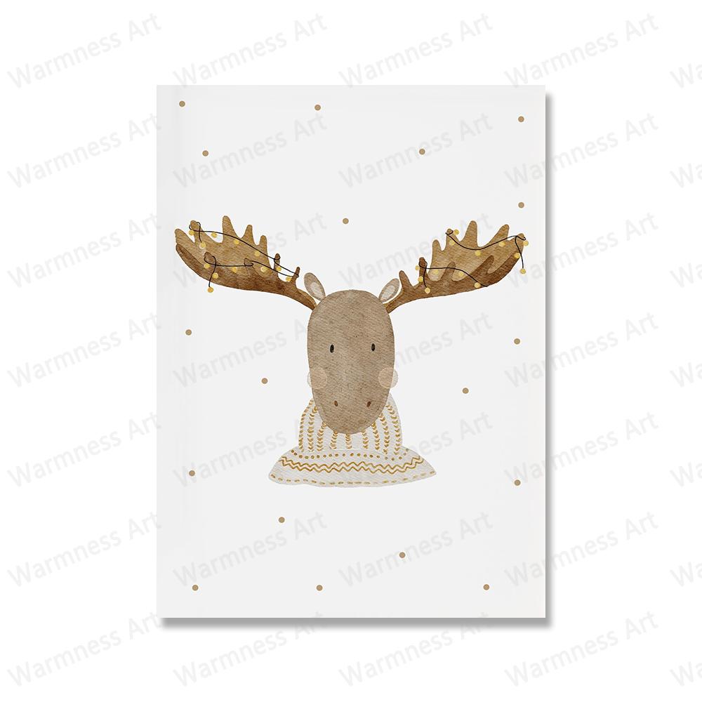Funny Animals Bear Deer Goose Car Posters Christmas Tree Prints Wall Art Canvas Snowman Pictures for Baby Kids Room Home Decor