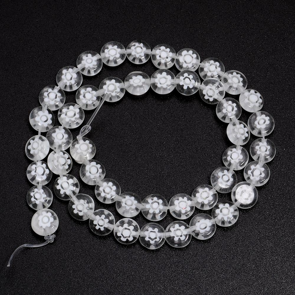 1 Strang 6/8/10mm Flache Runde Blumenperlen Lampwork-Perlen Bunte Glasperlen Für Armband Armreif Damen Mädchen DIY Schmuckherstellung