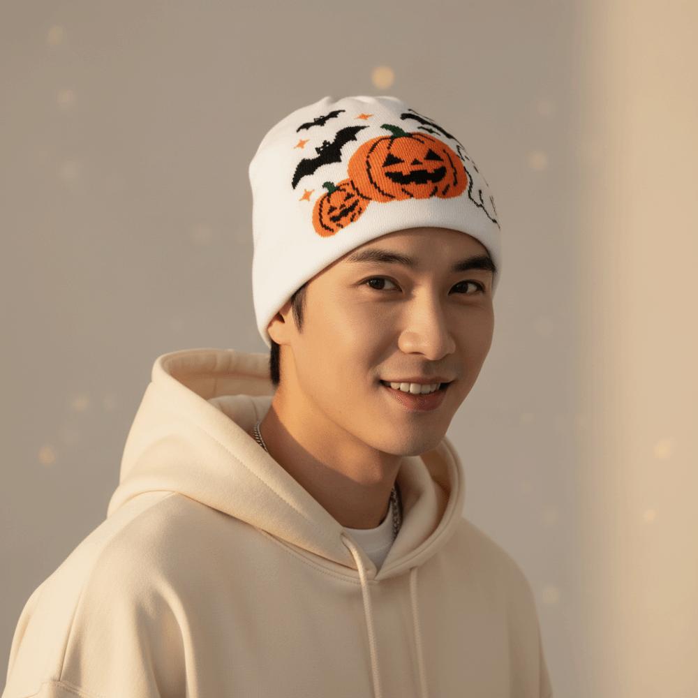 Thermal Halloween Beanie Elastic Pumpkin Bonnets Jacquard Knit Cap Ghost Skullies Youth