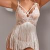 Hollow Lace Pajamas Skirt Women Nightdress Patchwork Tassel Seamless Underwear Mini Dress Backless Nightgown Sexy Pajamas