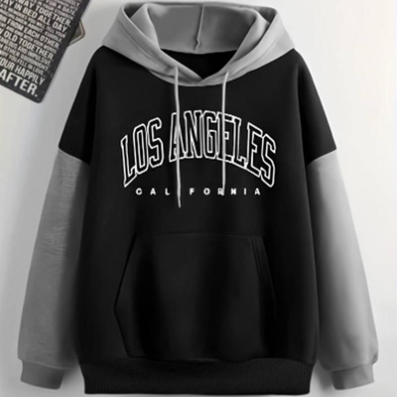 Womens Simplified Letters Print Loose Hoodie Tops Blouse Sweatshirt Casual Long Sleeve Pullover Tops