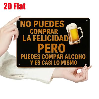 Lustiges Spanisches Alkohol Zitat Wanddeko Wenn du Glück nicht kaufen kannst, kaufe Alkohol Vintage Blechschild Optik mit Bierkrug Grafik