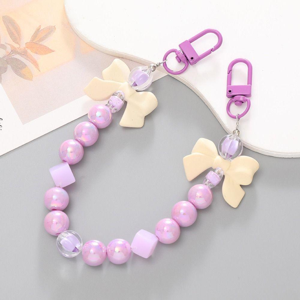 Fashion Acrylic Starry Beaded Chain Keyring Gradient Colorful Bowknot Pendant Detachable Phone Lanyard Bag Accessories
