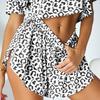 Summer Leopard Printing Thin Pajamas Set for Women Homewear Sexy Loose Short Sleeve Crop Tops and Shorts 2 Pieces Sets Sleepwear