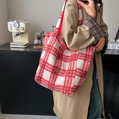 Κορεάτικη νέα φθινοπωρινή και χειμερινή βελούδινη τεμπέλικη ευέλικτη διπλής όψης τσάντα ώμου tote μαλακή κηρώδης Ιαπωνική μαθητική τσάντα γυναικεία