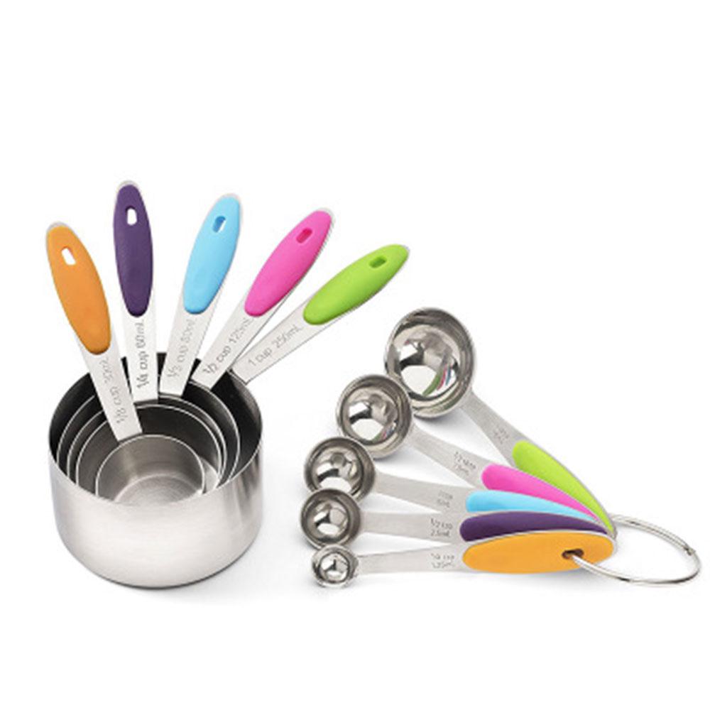 10 Stainless Steel Measuring Cups and Spoons Set with Soft Silicone ...