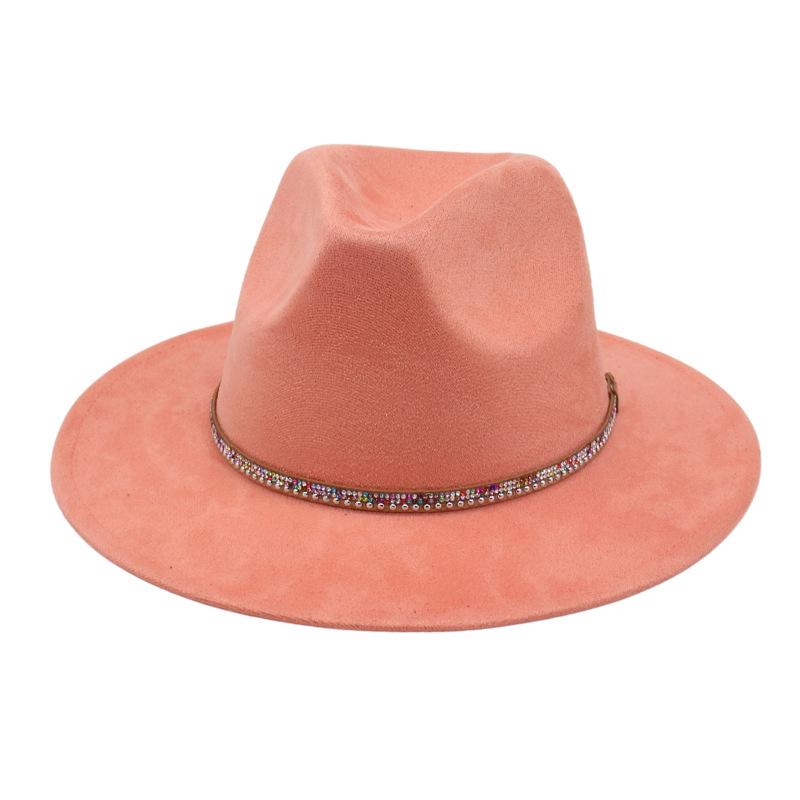 Diamond Flat-Brimmed Shade Men'S And Women'S Suede Hats Western Cowboy Hats Jazz Top Hats