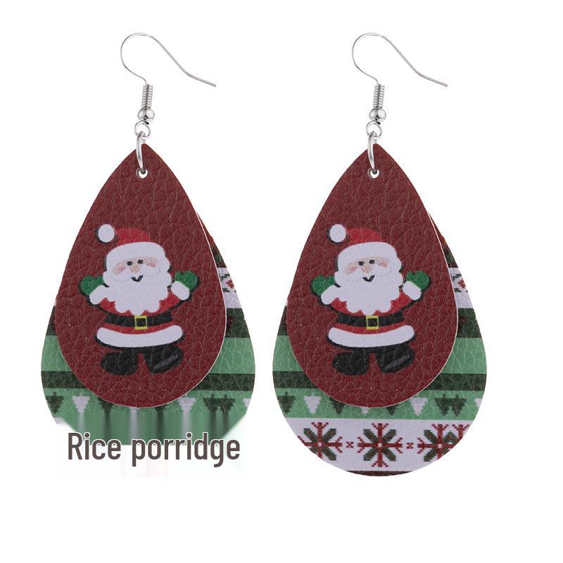 

Santa Claus Double-Layer Teardrop Leather Earrings