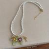 Cute Candy Color Acrylic Cartoon Horse Rhinestones Simulated Pearl Pendant Necklaces for Women Strand Sweater Chain Choker