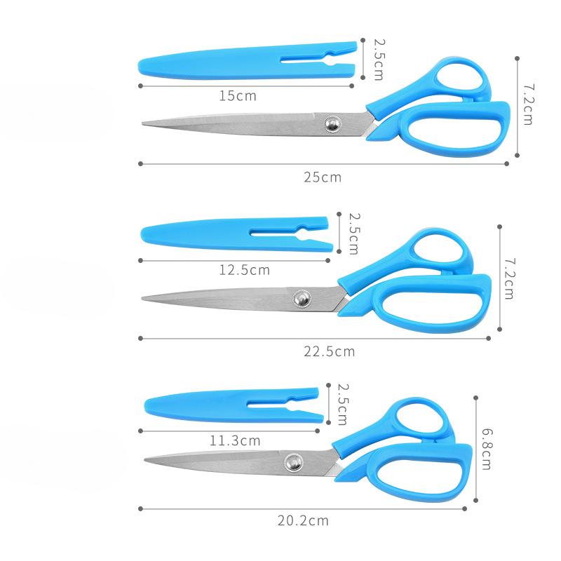 3Pcs Multi-size Stainless Steel Tailor's Scissors with Protective Cap Household Fabric Leather Cutter Sewing Special Scissors