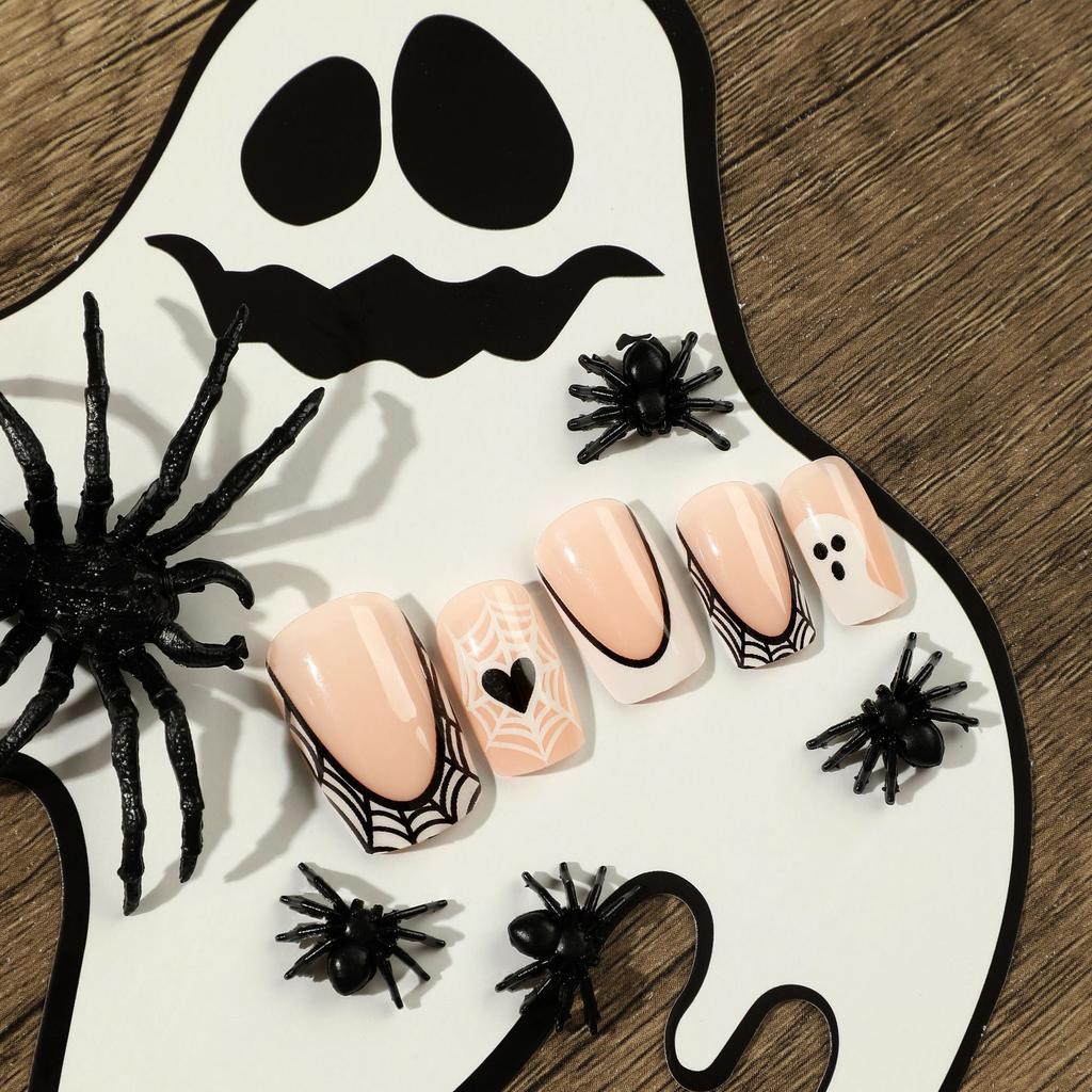 Nail Patch Wear Nail Halloween Nail Art White French Black Edge Ghost Love Cobweb Wear Nail Art