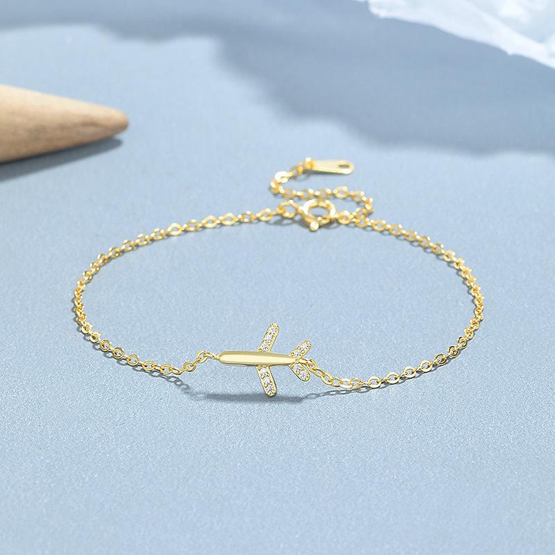 

925 Sterling Silver Airplane Bracelet for Women Trendy Unique Design Zircon Plane Charm Chain Ins Style Jewelry 925 Silver золотий
