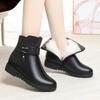 Women's Ladies Mother Female Genuine Leather Ankle Boots Platform Wedges Shoes Winter Round Toe Non Slip Plush Wool Warm Zipper