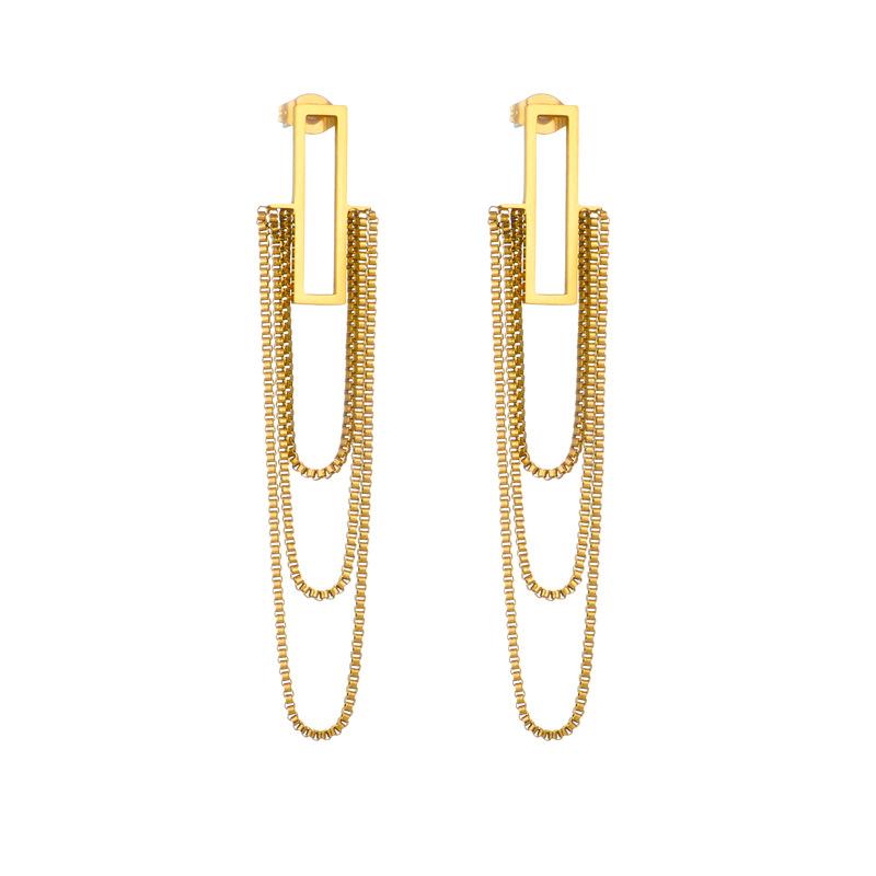 Fashion Titanium Steel Multi Layer Tassel Chain Geometric Long Drop Earrings
