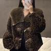 Leopard Print Women's Fur Collor Mink Fur Jacket Short Fur Design Thick and Warm Leopard Print Coat Imitating Fur Coat