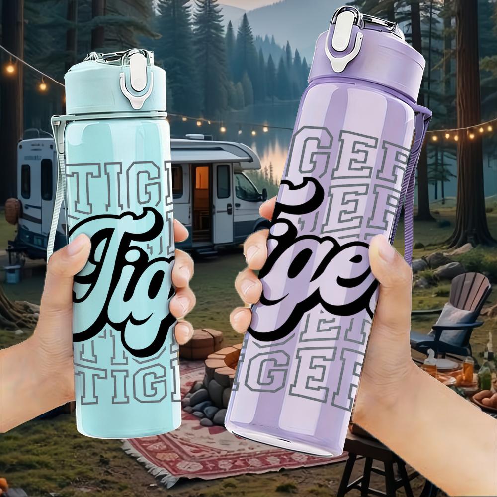 1PC Repeating Tigers Bold Letter Mark 750ml Color Plastic Water Bottle Leakproof Flip Straw Lid For Sports Office Home Use