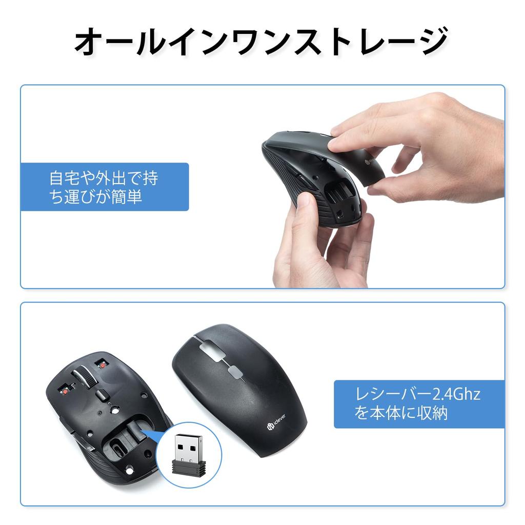 iClever Wireless Mouse, Bluetooth 2.4GHz, Quiet, Type-C Rechargeable, Compact, Equipped with BackForward Buttons, 7 Buttons, 4 DPI Switching,