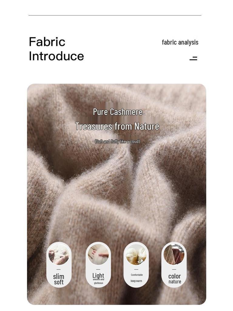 Women's Solid Color Twist Pattern Cashmere Sweater, Semi-high Neck, Loose Fit