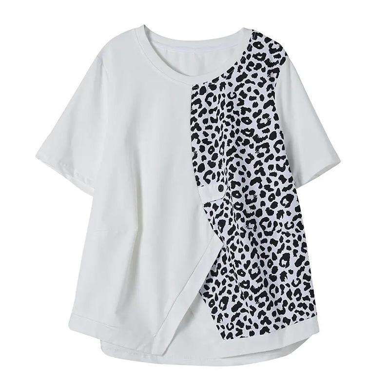 T-shirt for Women Summer Large Size Cotton T-shirt Soft Loose Leopard Casual Comfortable Pullover T-shirt Top