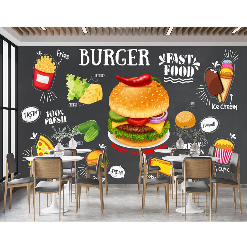 Burger Tapete Western Fast Food Restaurant Hintergrund Wandbild 3d Snackbar Pizza Industrielle Dekoration Wandpapier