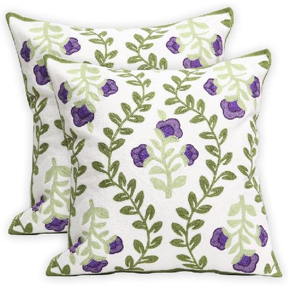 Set of 2 Embroidered Decorative Throw Pillow Covers Couch Square Pillowcases Cushion for Bedroom Sofa Farmhouse Decor 18x18 Inch (Blue Floral)