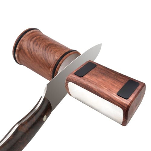 Rolling Knife Sharpener, Removable Rolling Knife Sharpening System with 15- and 20-Degree Magnetic Knife Sharpening Supports, Brown