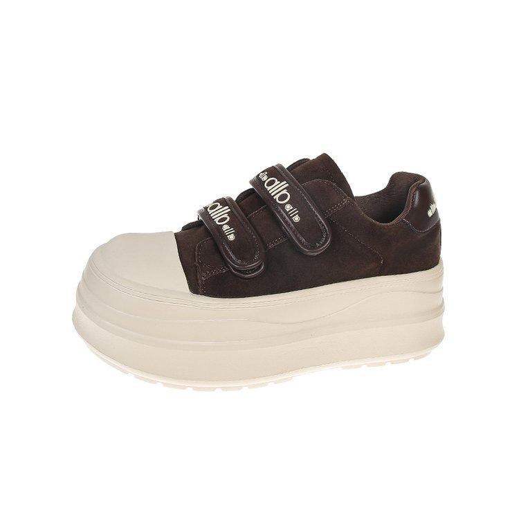 European station leather little white shoes women's versatile soft-soled casual shoes 2025 spring new heel two wear thick baseplate shoes