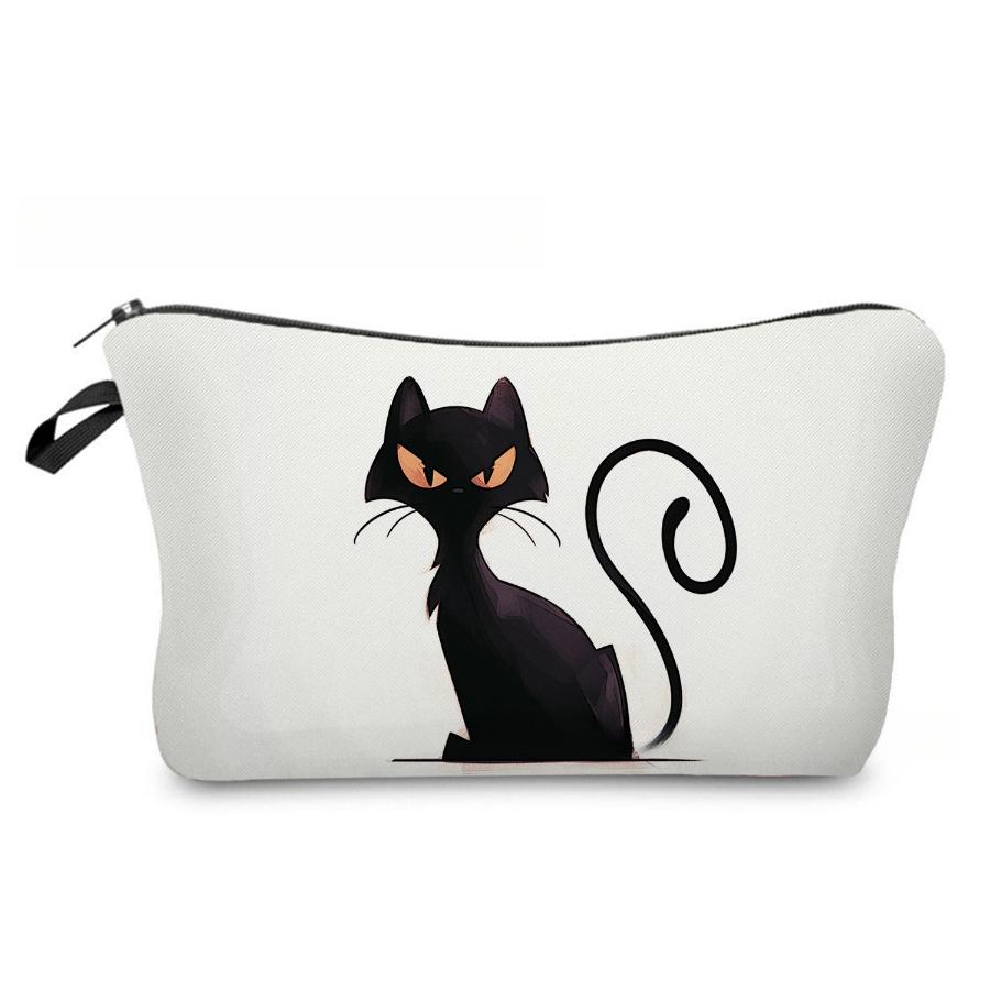 Women Black Cat Print Cosmetic Bag Toiletries Organize Travel Storage Case 6964 KTB