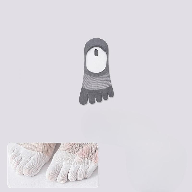 Men's Summer Thin Cool Sense Antibacterial Breathable Sweat Absorption Foot Odor Invisible Five Finger Boat Socks