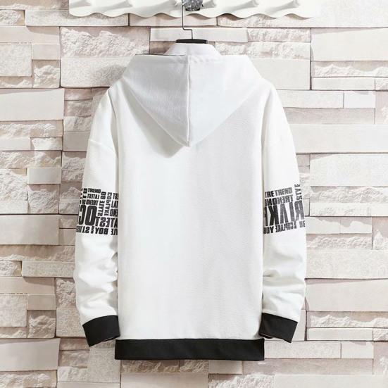 2Pcs/Set Men Letter Color Block Casual Sportwear Hooded Drawstring Long Sleeve Pullover Sweatshirt Elastic Waist Pockets Jogger Pants Set