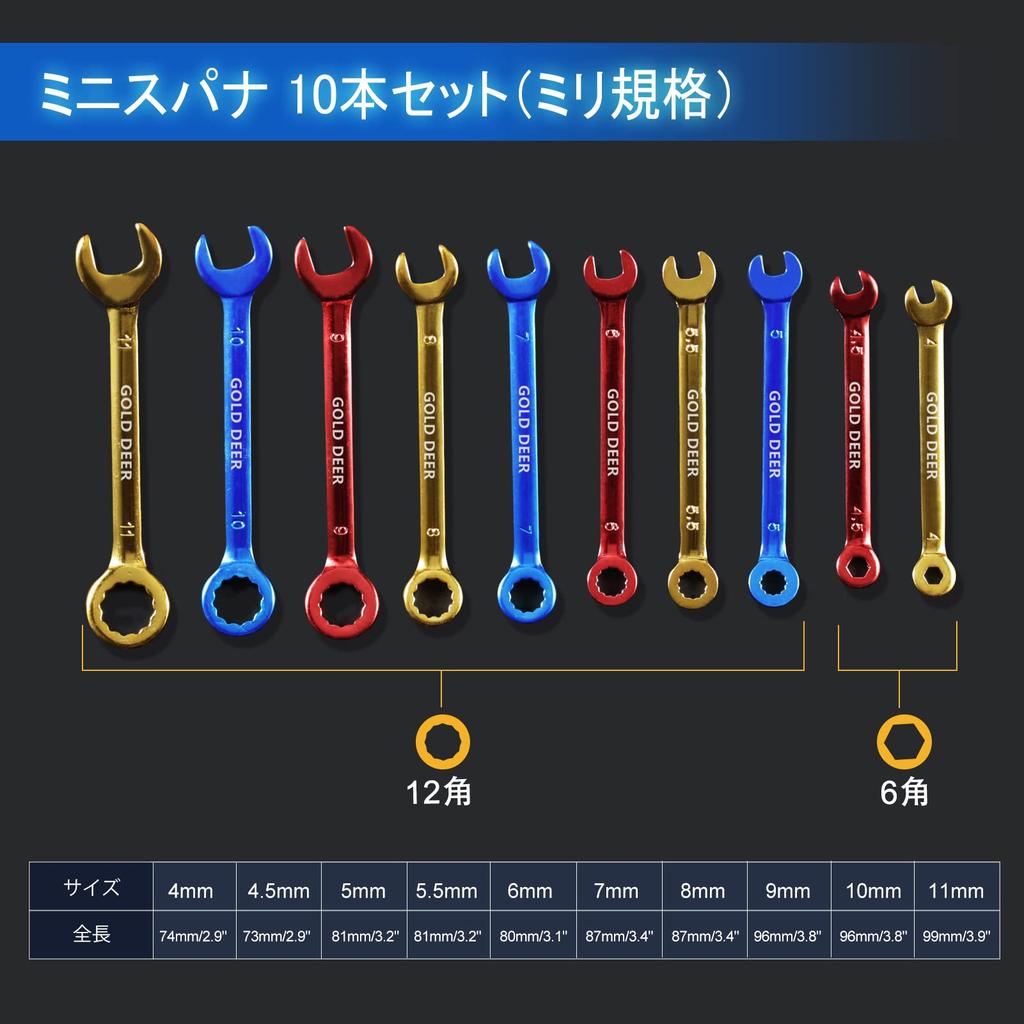 GOLD DEER Thin Spanner Mini Spanner Combination Metric Mini Slim Wrench Combination Spanner Wrench Tightening and Loosening Micro 11mm Set, Set,