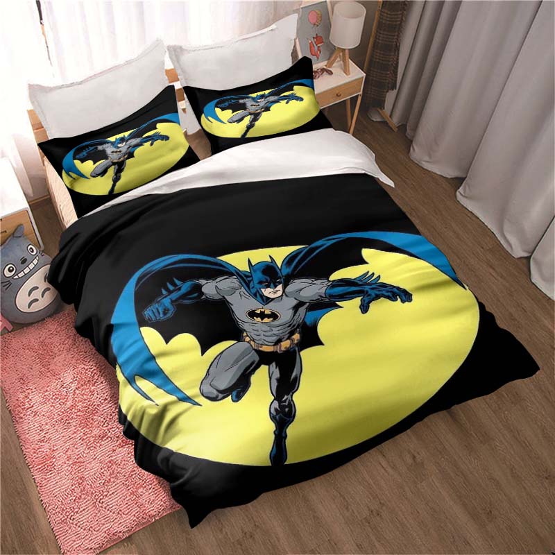 3D Printed Batman Cartoon Pattern Bedding and Duvet Cover Set, Soft and Warm Dormitory Bedding Set