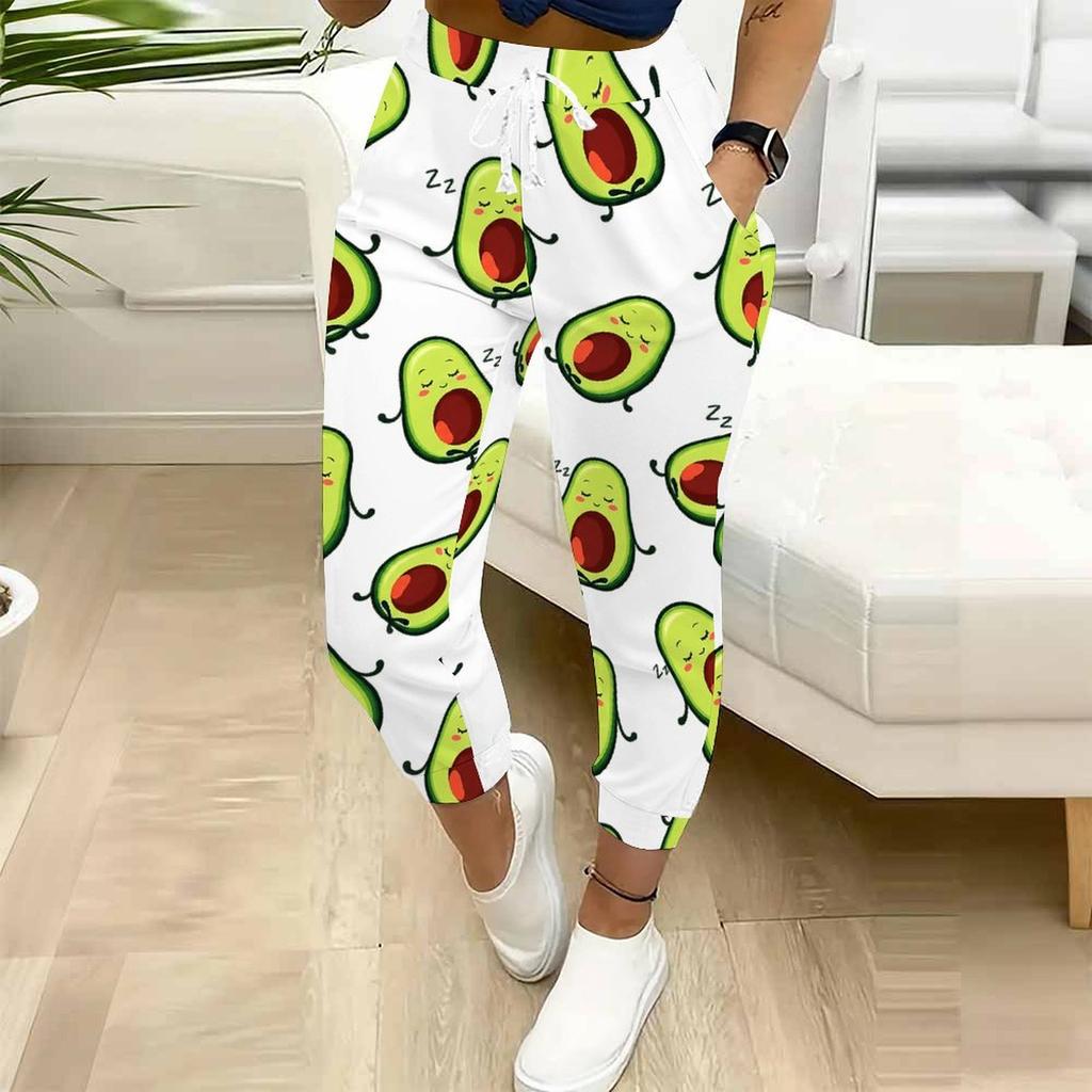 Women Plus Size Cartoon Printed Drawstring Waist Side Pockets Cuffed Ankle Jogger Pants