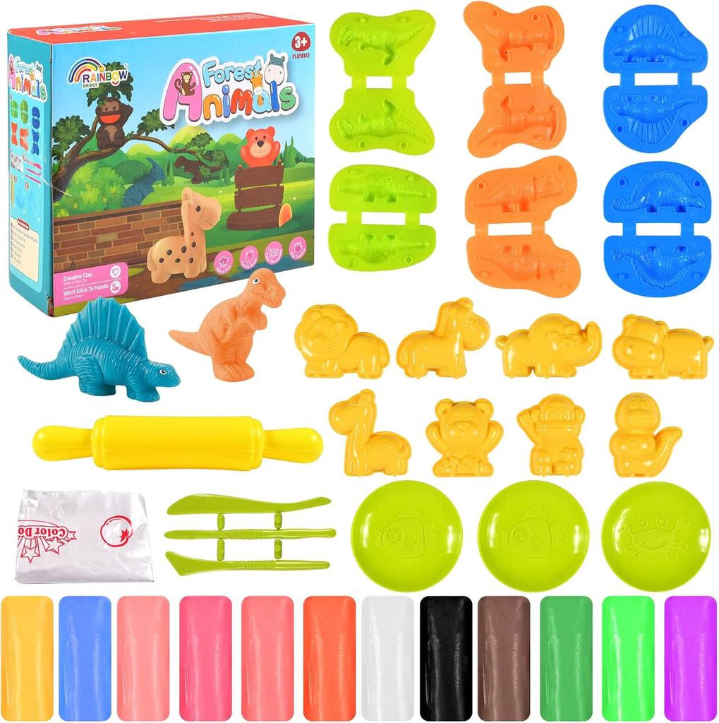 32-teiliges Kinder-Knetspielzeug-Set für 4-6-Jährige Dinosaurier- und Tierformwerkzeuge Kreatives Knetzubehör Kindergeschenk