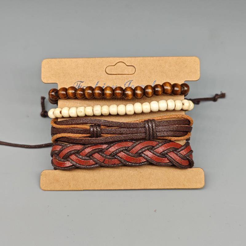 Персонализированный мужской этнический кожаный браслет, набор из 4 штук