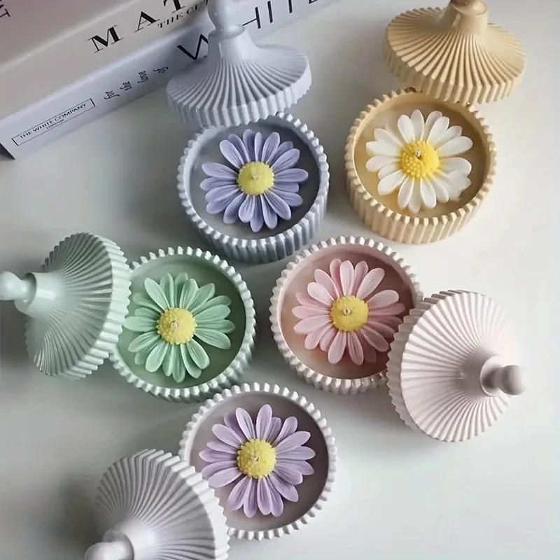 2Pcs Candle Jar Silicone Mold With Lid, Round Stripe Storage Jewelry Box Silicone Mold for Making Plaster Concrete Storage Box