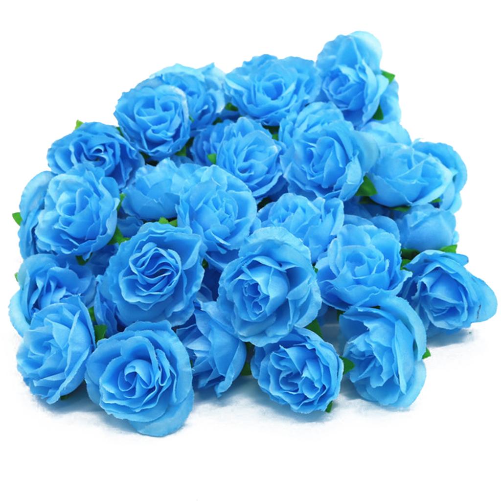 50 STÜCKE Simulation Rosenkopf Dekorativ Wiederverwendbar Seide Künstliche Rose Blume für Hochzeitsfeier Blau