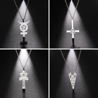 Wiccan Pentagramm Frauen Halskette Edelstahl Hohl Kreuz Anhänger Planet Merkur Symbol Okkult Esoterisches Amulett Wicca Schmuck