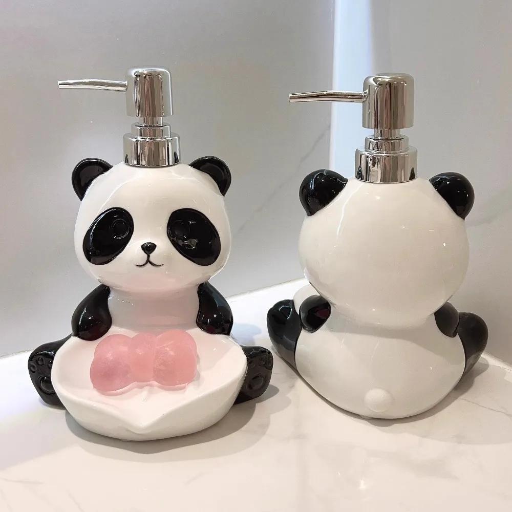 2-in-1 Ceramic Emulsion Bottle Soap Dish Ceramic Panda Soap Dispenser Soap Box Creative Press Packaging Bottle Bathroom Supplies