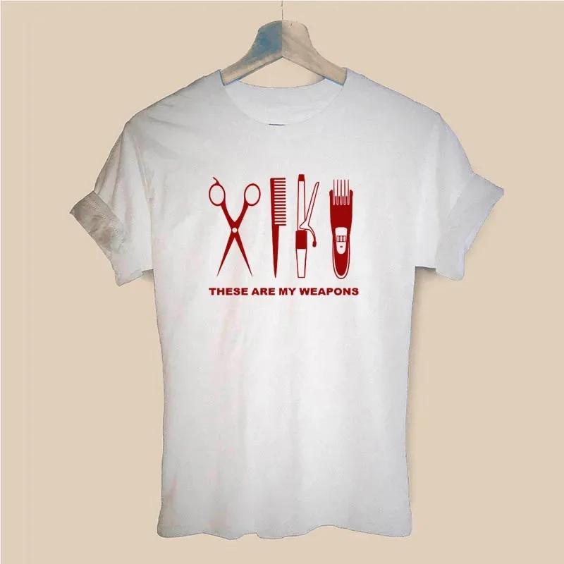 Hairdresser Arms T-Shirt Ladies Short Sleeve O-Neck Hairdresser T-Shirt Girls Ladies Scissors Clothing Top