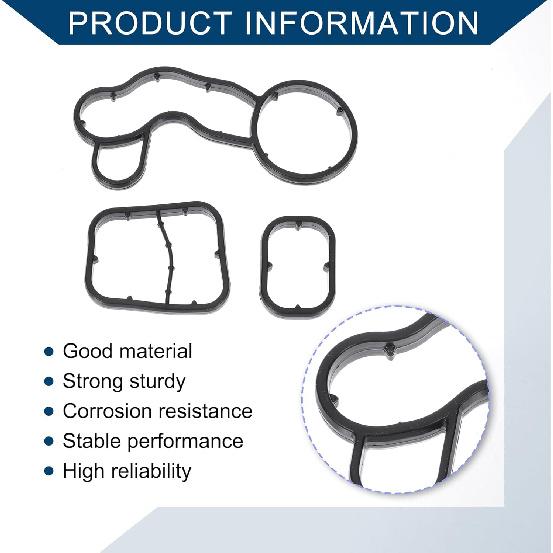 No.11428591460 Transmission Oil Pan Gasket for BMW X1 2016-2020, for BMW X2 2018-2019/Engine Oil Filter Housing Gasket/Durable Rubber/3 Pcs/Black