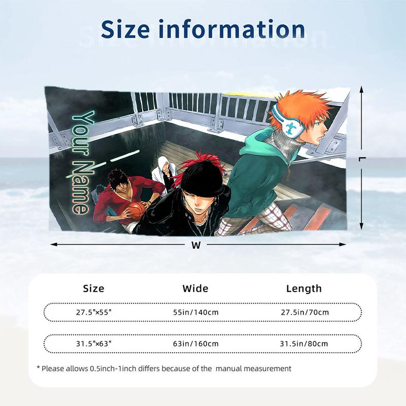 Beach Towel Custom Name Text, Quick Dry Large Towel For Beach HomeBleach Anime