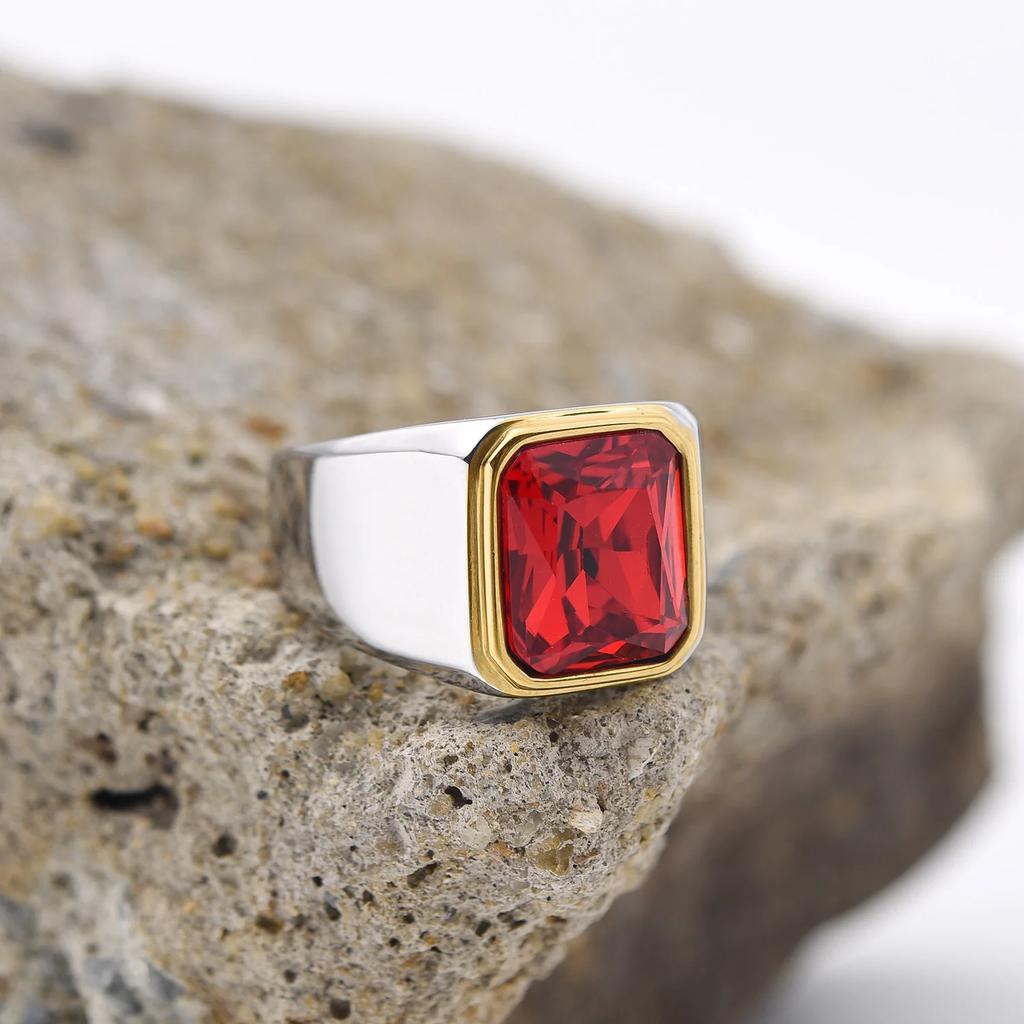 Men's/Women High Quality Stainless Steel Multiple Colors Gemstone Styles Golden Onyx Rings Jewelry