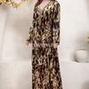 2025 neue gedruckt leopard print lange kleid spitze langarm kleid frauen