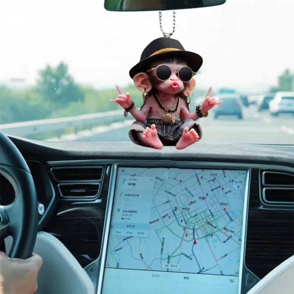 Mit Kette Affenförmiger Autoanhänger 2D Rückspiegel Ornamente Autoinnenraumzubehör